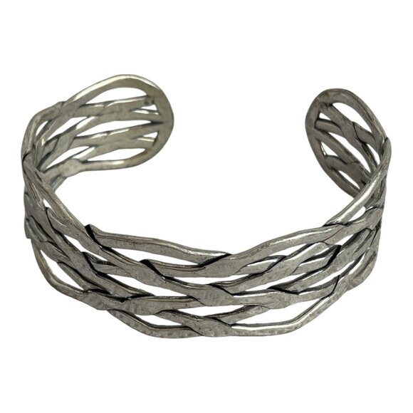 Lucky Brand Silver Tone Twisted Open Cuff Bracelet Modern Metallics - Picture 2 of 3